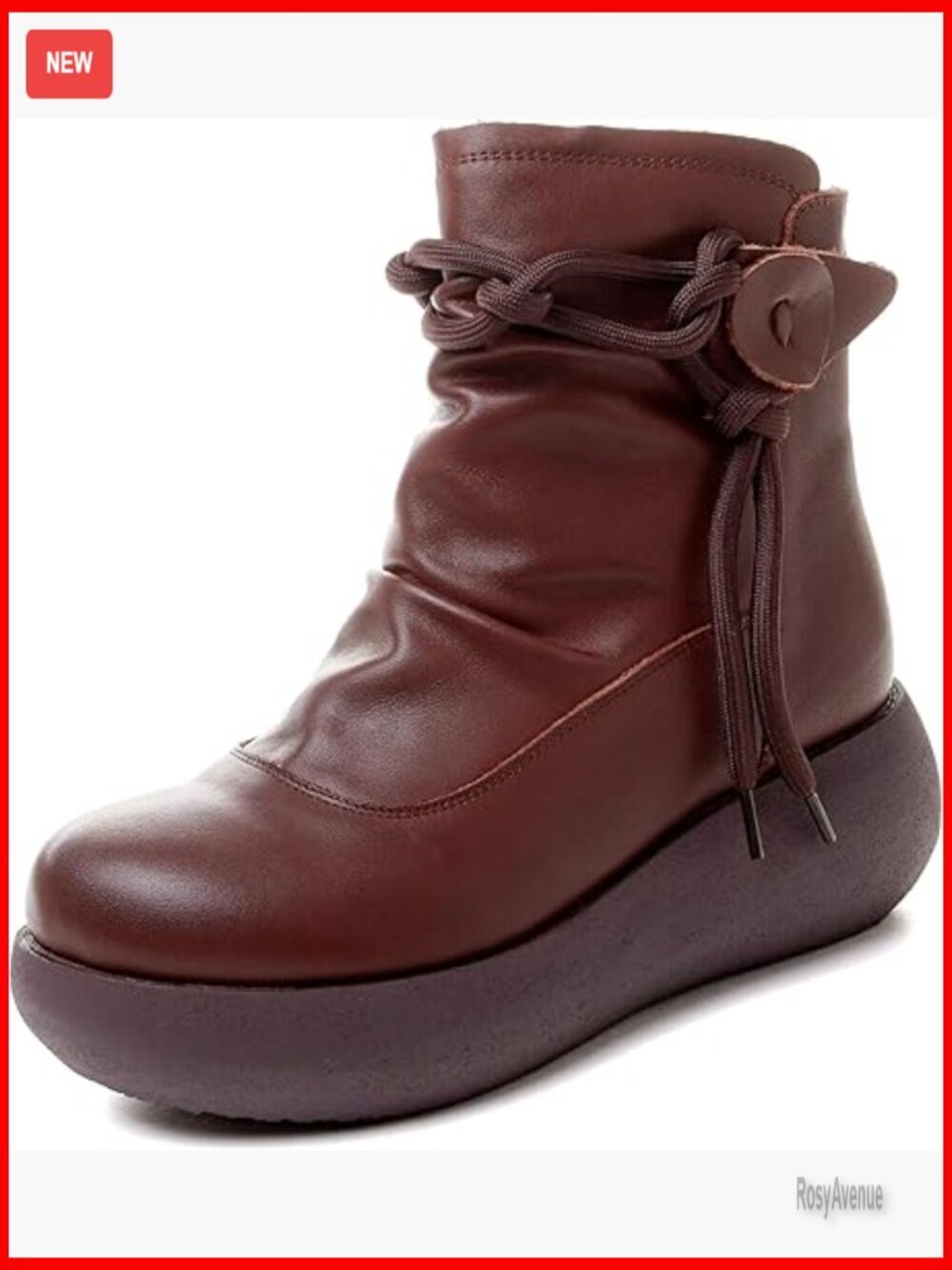 Leather Platform Ankle Boots High Top Women's Shoes Zip Closure